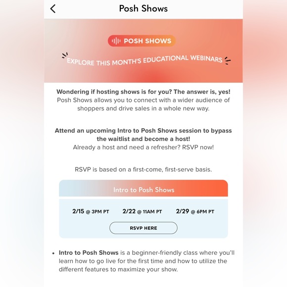 Posh Show Info Sessions - Picture 1 of 1